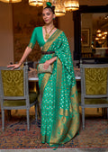SEAFOAM GREEN COPPER ZARI WOVEN PURE KHADDI GEORGETTE BANARASI SAREE