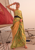 Pistachio Woven Pure Handloom Kanjivaram Satin Silk Saree
