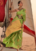 Lemon Green Woven Pure Handloom Kanjivaram Satin Silk Saree
