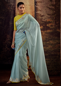 LIGHT TURQUOISE PURE TISSUE SILK DESIGNER SAREE