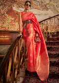 Orange Zari Woven Two Tone Chinon Kanjivaram Silk Saree