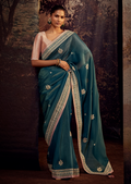 TEAL GREEN PURE TISSUE SILK DESIGNER SAREE