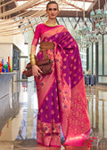 Magenta Purple Woven Handloom Banarasi Silk Saree