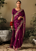 WINE PURPLE WOVEN HEAVY EMBROIDERED PREMIUM DESIGNER SILK SAREE