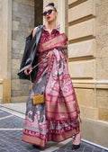 Grey Woven Pure Handloom Printed Gajji Silk Saree