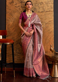 Golden Grey Zari Woven Pure Handloom Kanjivaram Silk Saree