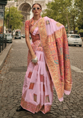Carnation Pink Woven Pure Handloom Kashmiri Jamewar Silk Saree
