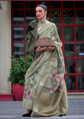 Tea Green Woven Printed Brasso Handloom Silk Saree
