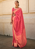 Watermelon Pink Woven Pure Handloom Khadi Silk Saree