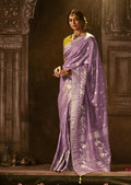 LILAC PURPLE WOVEN PURE CREPE SILK DESIGNER BANARASI SAREE
