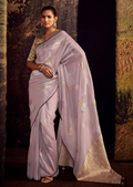 LILAC PURPLE PURE TISSUE SILK DESIGNER SAREE