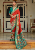 Coral Red Woven Traditional Patola Silk Saree