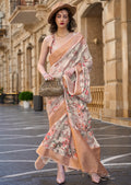 Pearl Off White Woven Printed Brasso Handloom Silk Saree