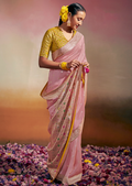 CREPE PINK WOVEN PURE CHINON CHIFFON DESIGNER SILK SAREE