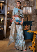 Sky Blue Woven Handloom Pure Linen Saree
