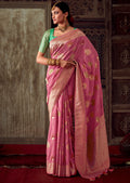 PUNCH PINK MEENAKARI WOVEN DESIGNER BANARASI SILK SAREE
