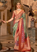 Turquoise Blue & Red Woven Royal Patola Kanjivaram Silk Saree