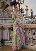 Tea Green Woven Pure Handloom Parsi Organza Silk Saree