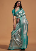 Turquoise Blue Zari Woven Pure Handloom Kanjivaram Silk Saree