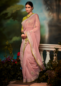 LEMONADE PINK PURE TISSUE SILK SWAROVSKI DESIGNER SAREE