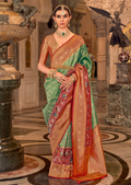 Jade Green & Red Woven Royal Patola Kanjivaram Silk Saree