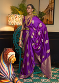 MAGENTA PURPLE ZARI WOVEN BANARASI PURE SATIN SILK SAREE