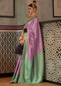 Lavender Purple Zari Woven Handloom Kanjivaram Silk Saree