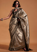 Copper Black Zari Woven Pure Handloom Kanjivaram Silk Saree