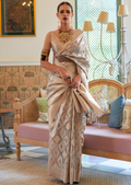 Grey Woven Pure Handloom Tissue Silk Saree
