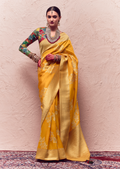 GOLDEN YELLOW PURE CREPE SILK DESIGNER KHADDI BANARASI SAREE