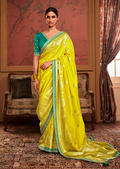 LEMON YELLOW PURE CREPE SILK DESIGNER BANARASI SAREE