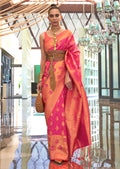 Hot Pink Woven Handloom Banarasi Silk Saree