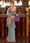 Sky Blue Zari Woven Handloom Pure Linen Saree