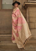 Crepe Pink Woven Pure Handloom Banarasi Satin Silk Saree