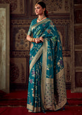 TEAL BLUE MEENAKARI WOVEN DESIGNER BANARASI SILK SAREE