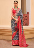 Grey Woven Traditional Patola Silk Saree