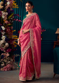 WATERMELON RED HEAVY EMBROIDERED BROCADE DESIGNER KANJIVARAM SILK SAREE