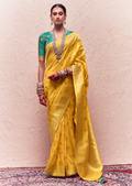 ROYAL YELLOW PURE CREPE SILK DESIGNER KHADDI BANARASI SAREE