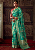 MARINE GREEN MEENAKARI WOVEN DESIGNER BANARASI SILK SAREE