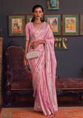 Carnation Pink Woven Pure Handloom Katan Silk Saree
