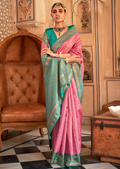 Carnation Pink Woven Royal Patola Kanjivaram Silk Saree