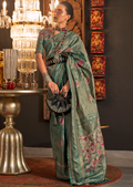 Teal Blue Zari Woven Pure Handloom Kanjivaram Silk Saree