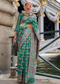 Jade Green Woven Pure Handloom Parsi Organza Silk Saree