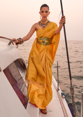 Mustard Yellow Woven Pure Handloom Kanjivaram Satin Silk Saree