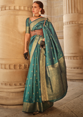 Teal Green Woven Pure Handloom Khadi Silk Saree