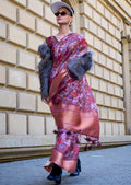 Plum Purple Woven Pure Satin Organza Silk Saree