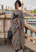 Grey Woven Pure Handloom Parsi Organza Silk Saree