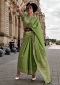 Pistachio Green Zari Woven Handloom Pure Banarasi Satin Silk Saree