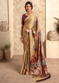 Deep Beige Woven Digital Printed Crepe Silk Saree