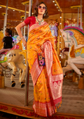 Mustard Yellow Woven Pure Handloom Ikat Silk Saree